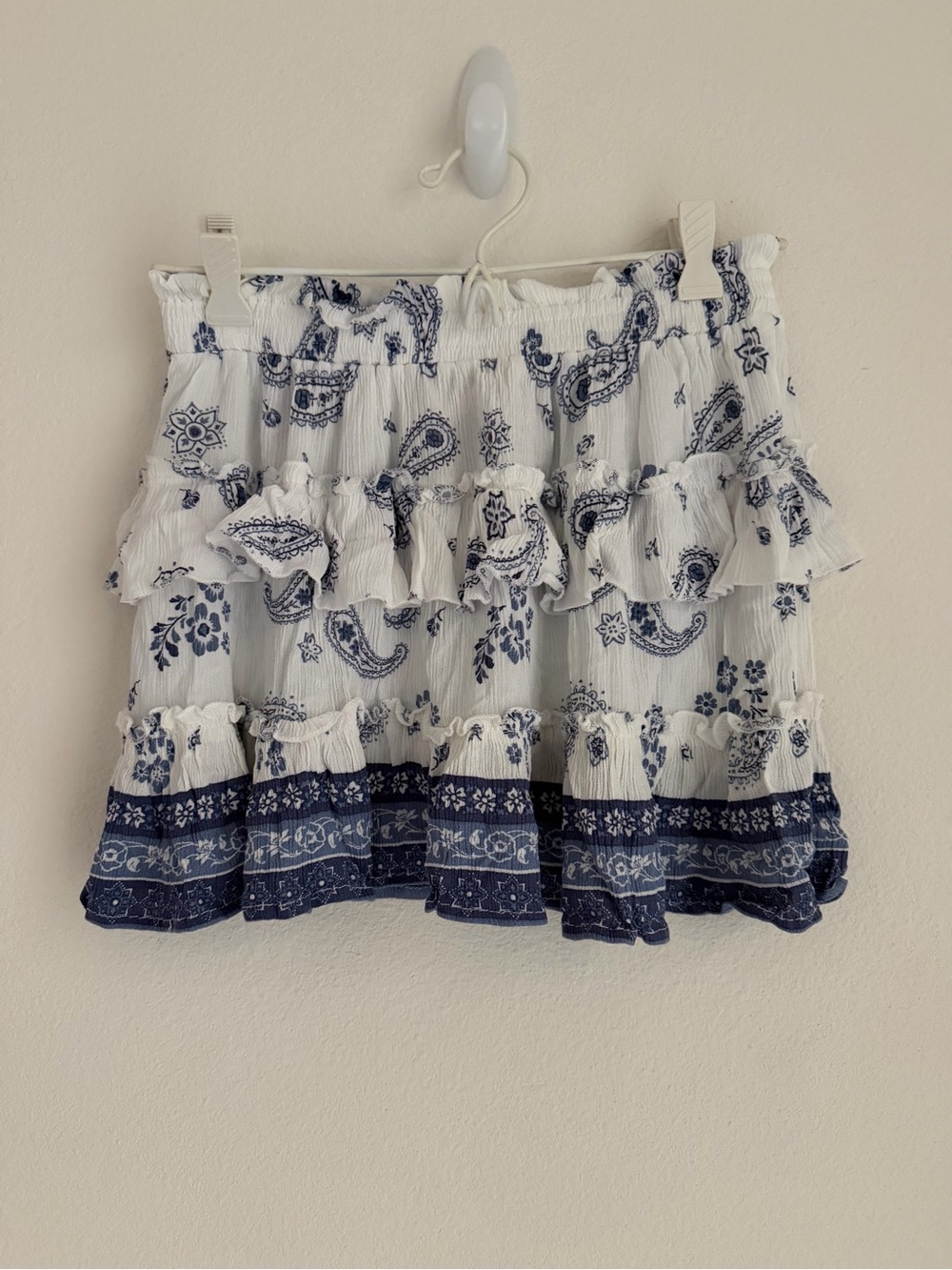 Ocean Drive White and Navy Paisley Tiered Mini Skirt